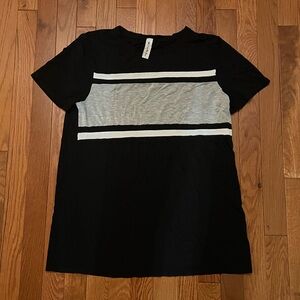 Black Short Sleeve Tee with Gray and White Stripes Women Size M